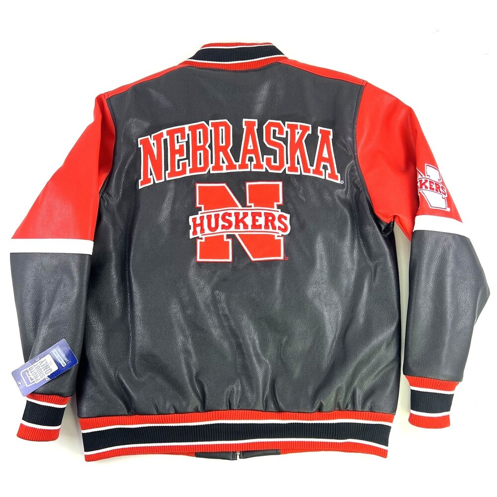 Vintage Nebraska Cornhuskers Pro Edge Faux Leather Varsity Jacket Mens L NWT
